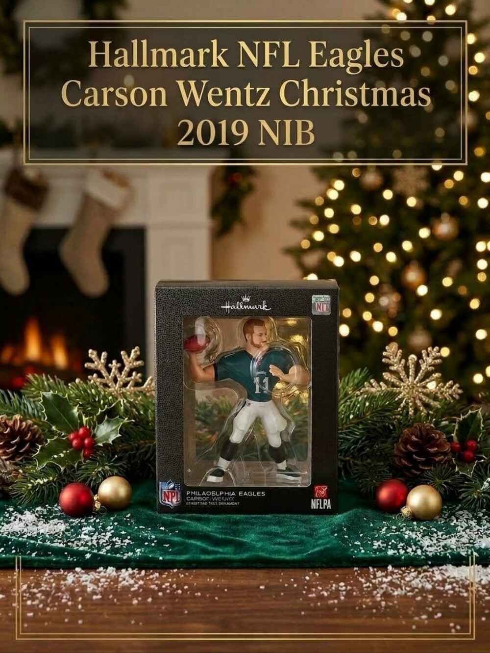 Hallmark NFL Eagles Carson Wentz Christmas Tree Ornament 2019 NIB GO BIRDS!